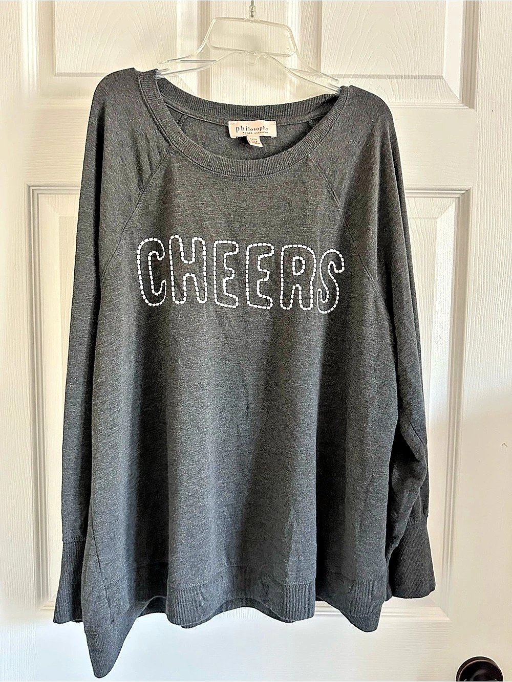 Philosophy Long Sleeve CHEERS Top Gray Size 1X